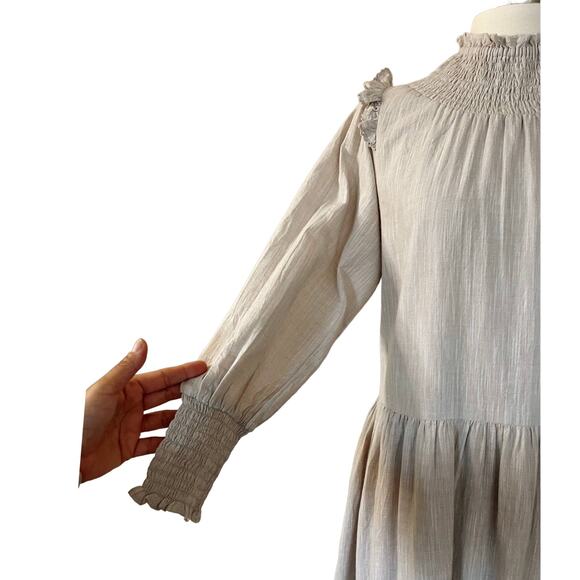 ROLLER RABBIT Maxi Dress Delfia Beige Ruffle Trim High Neck Long Sleeves Small - Picture 8 of 11